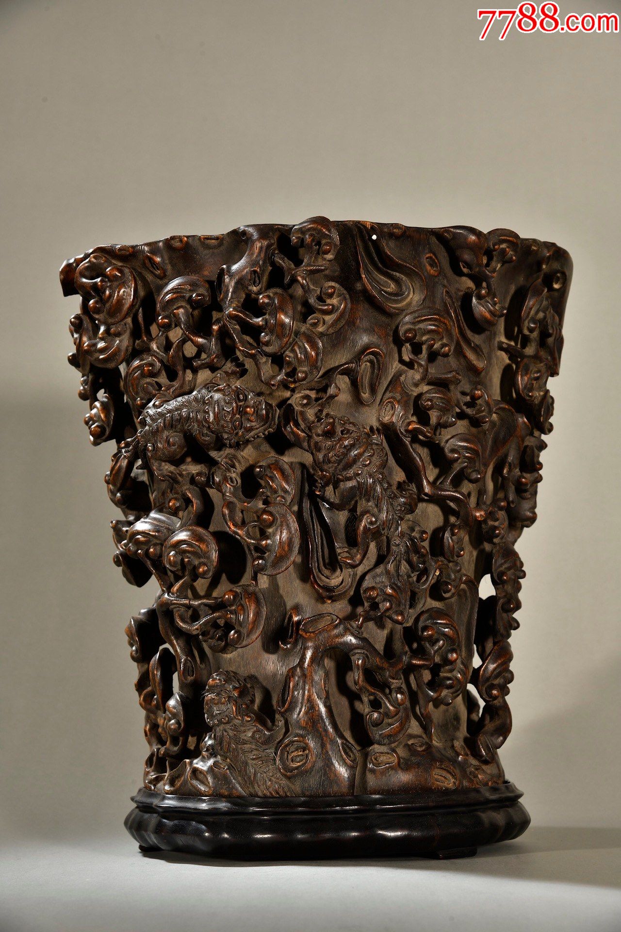 沉香螭龙灵芝文房大笔筒_木雕摆件_第8张_7788核雕收藏