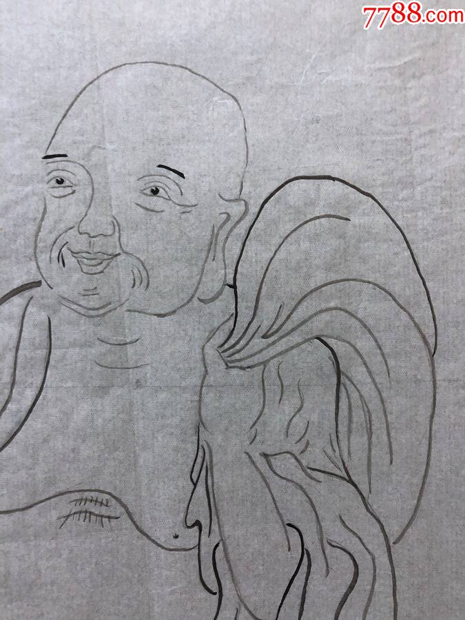 17966周爱莲无款工笔白描人物画布袋和尚尺寸约为5730厘米