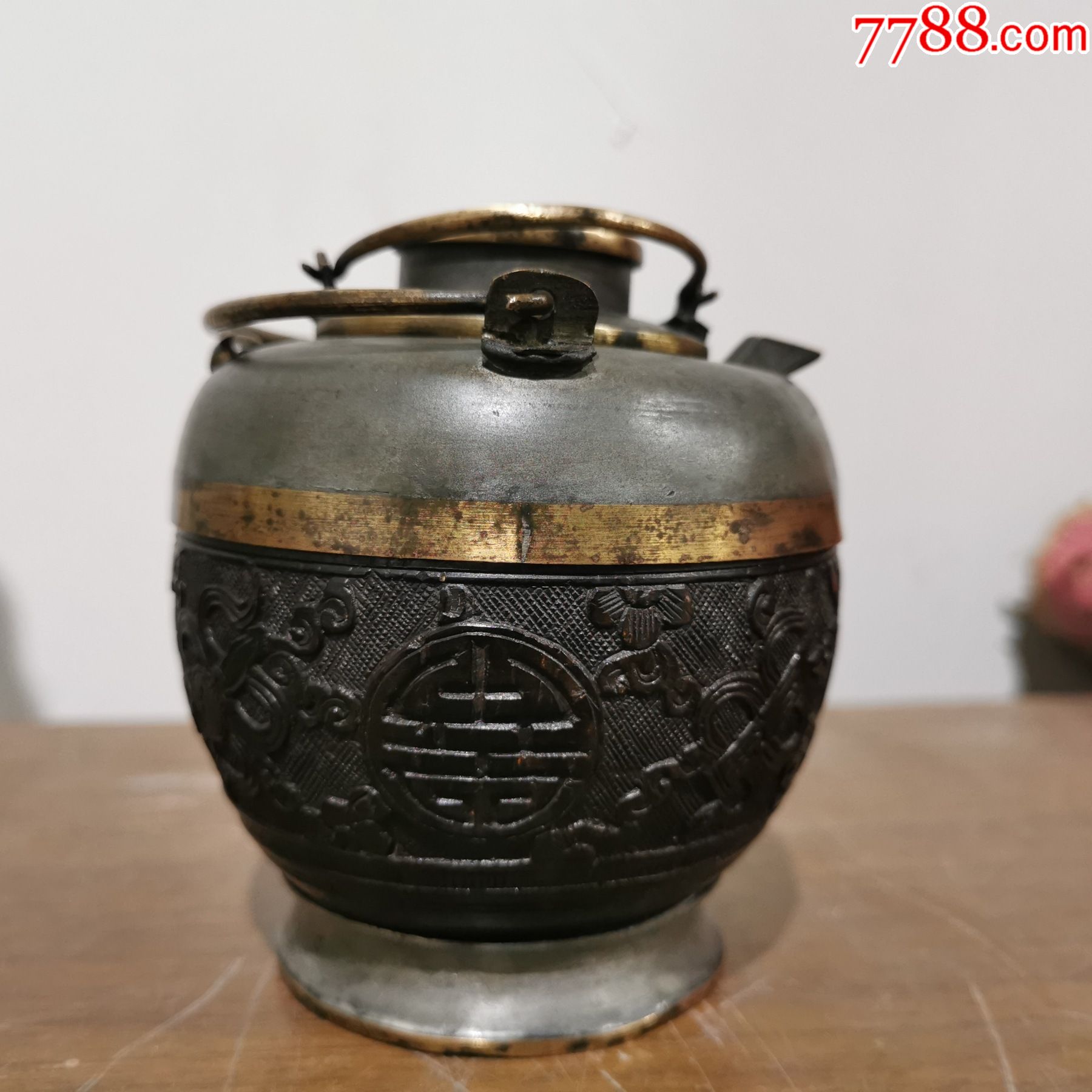 王恒馨款椰子壳包锡茶壶锡套壶