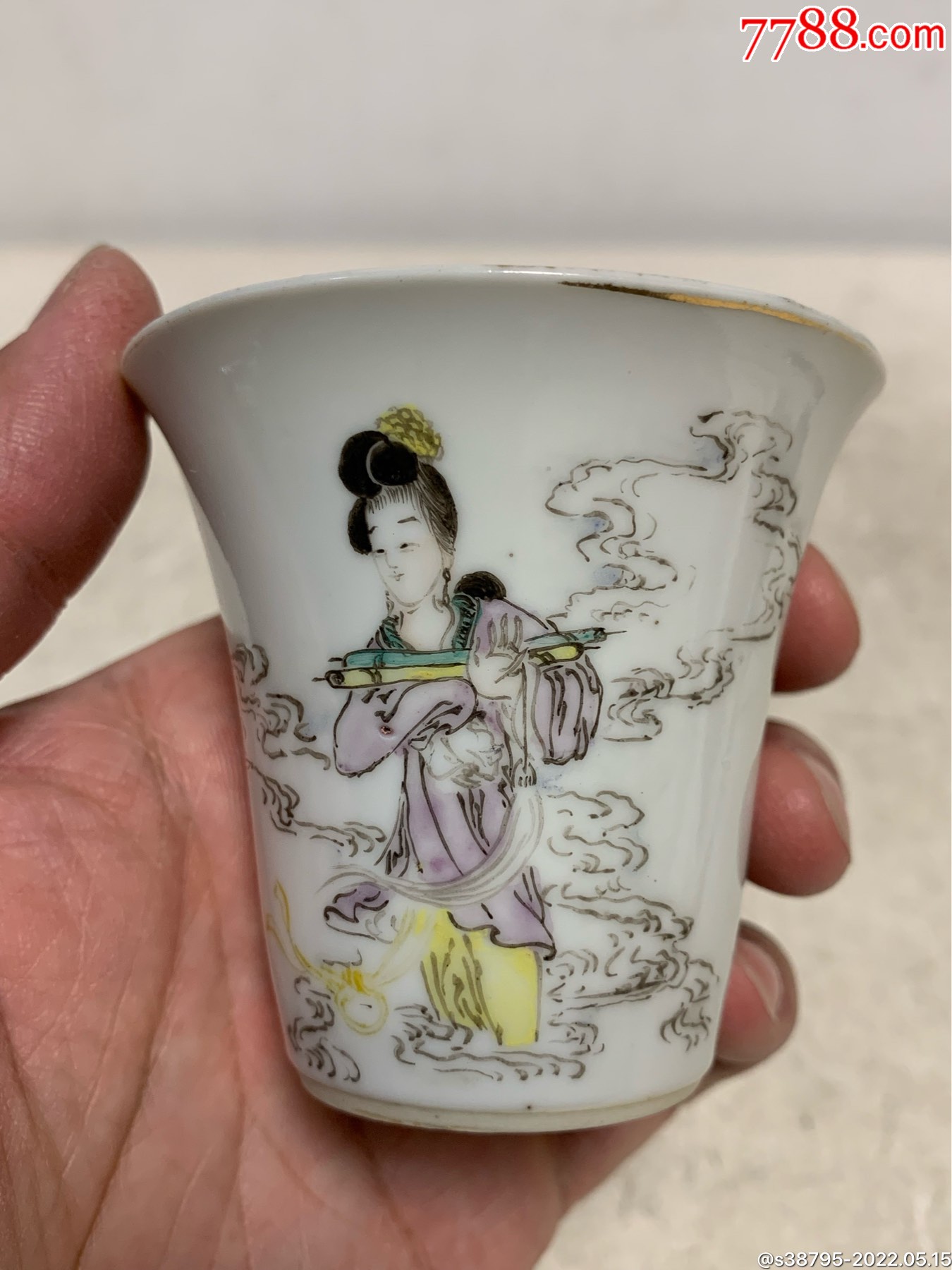 乙卯1915年琢玉山房民国粉彩仙女喇叭杯马蹄杯_价格1500元_第1张_7788