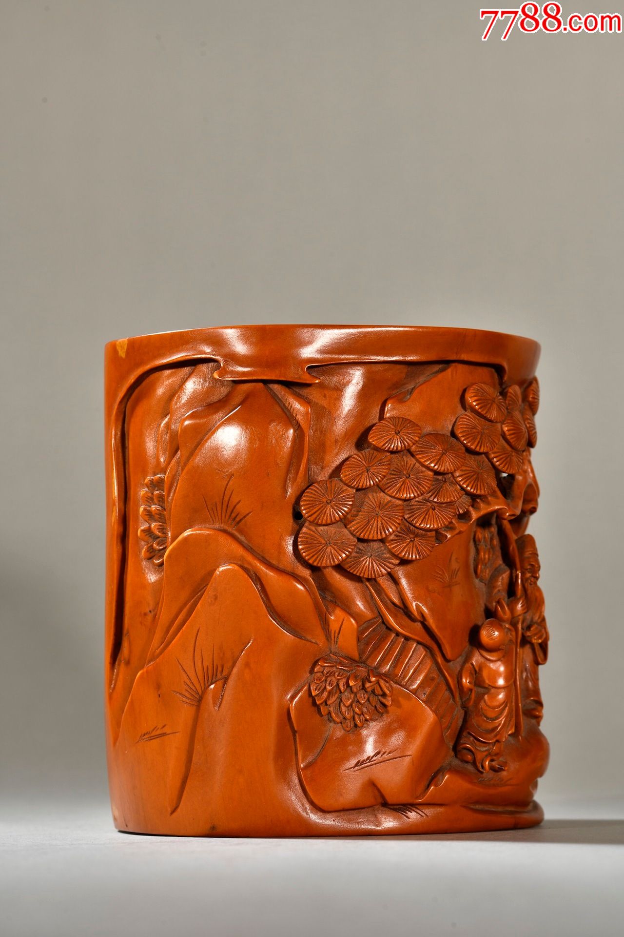 晚清黄杨木人物故事文房笔筒