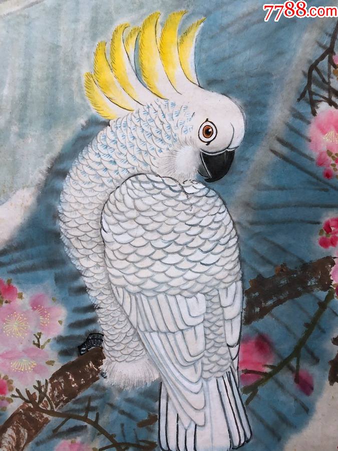 18018周爱莲无款工笔重彩花鸟画鹦鹉尺寸约为9660厘米