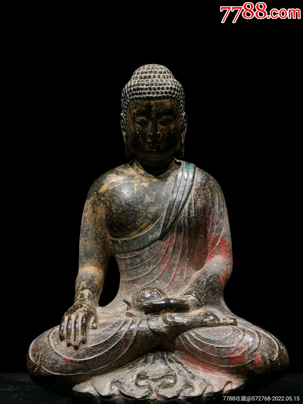 青石彩绘坐佛大摆件