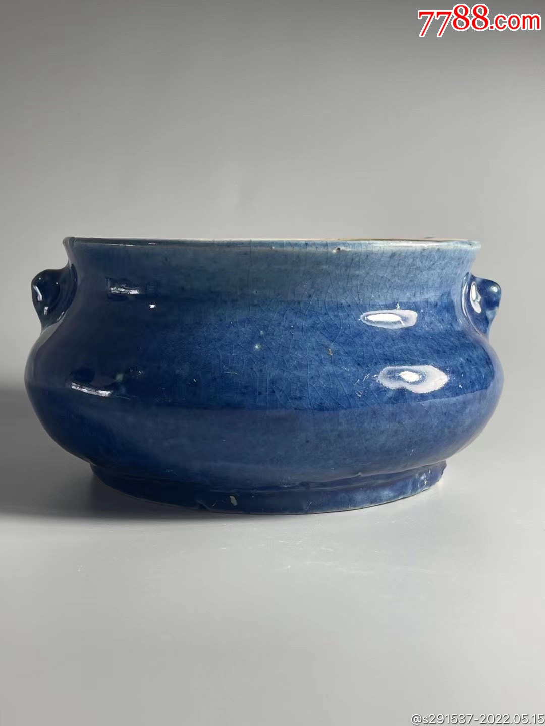 清代磁州窑霁蓝釉岫耳香炉