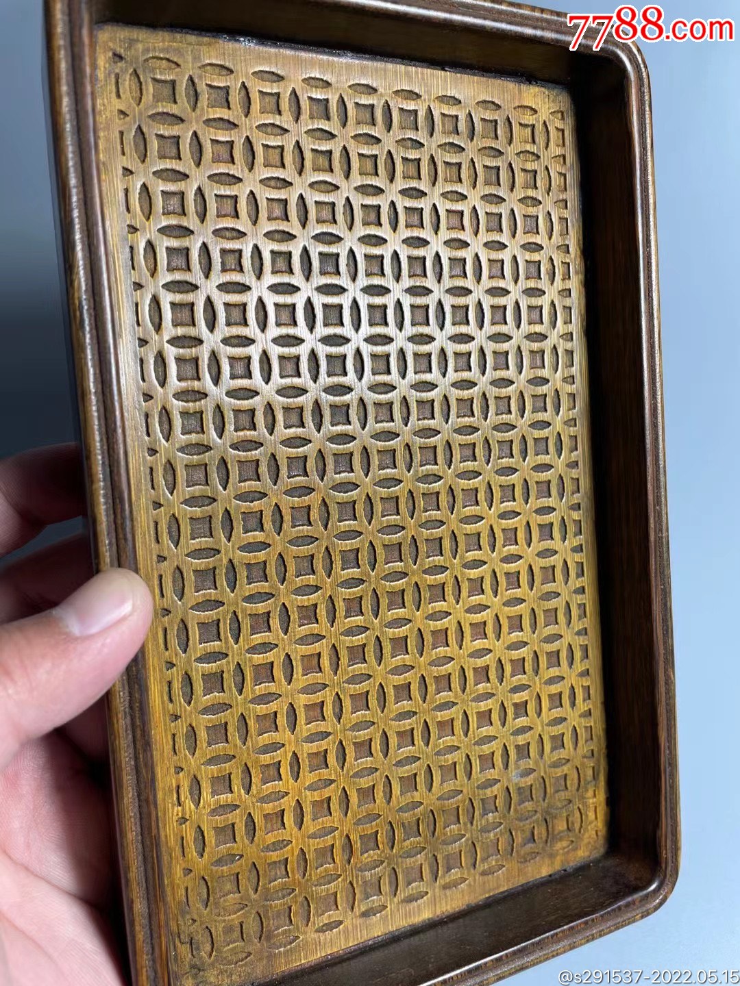 创汇时期鸡翅木嵌竹金钱满地文盘-价格:300元-se87110729-实木茶盘