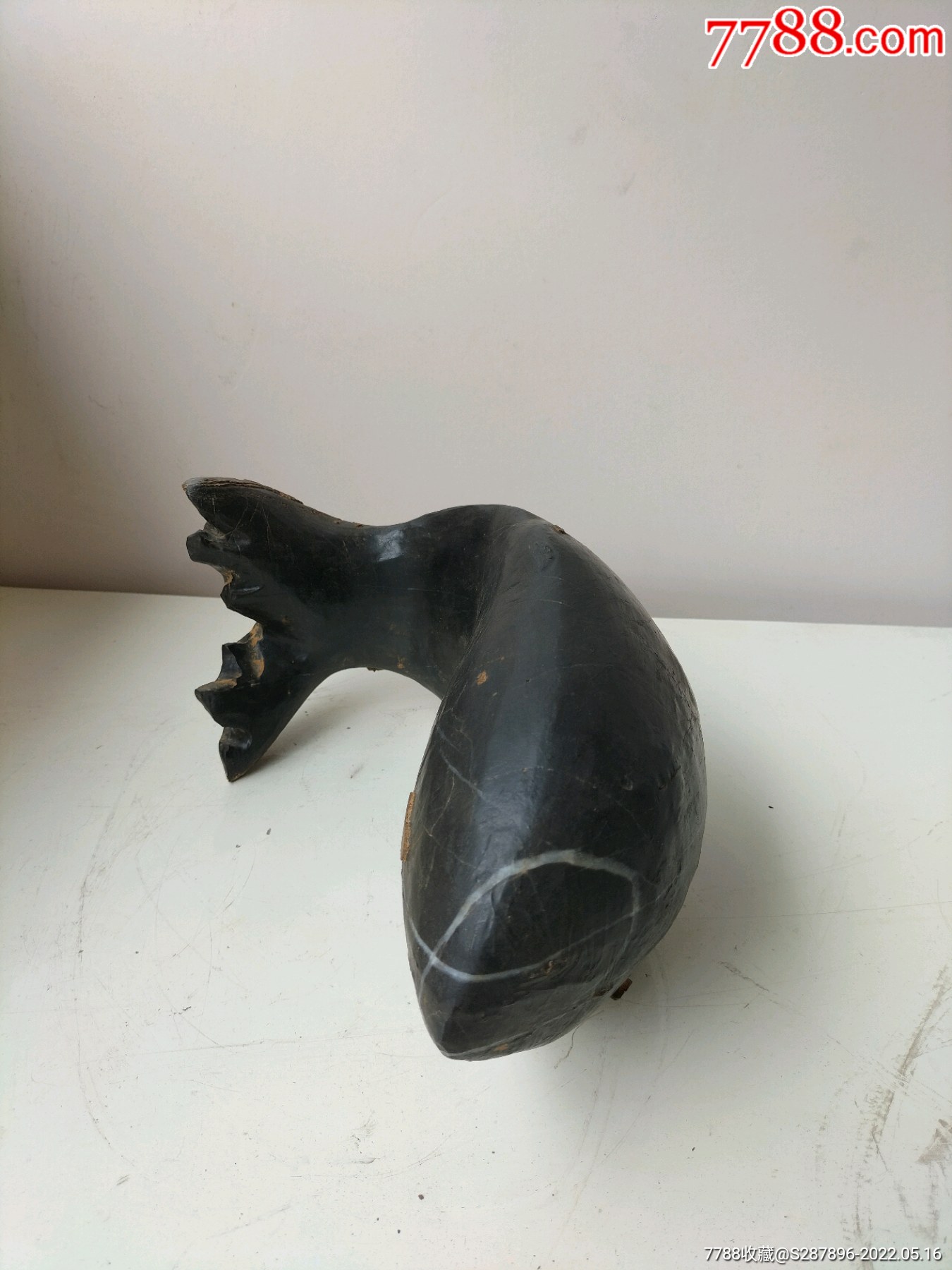 黑珍珠石胆石奇石天然石鱼型奇石品相完整无修精品观赏摆件