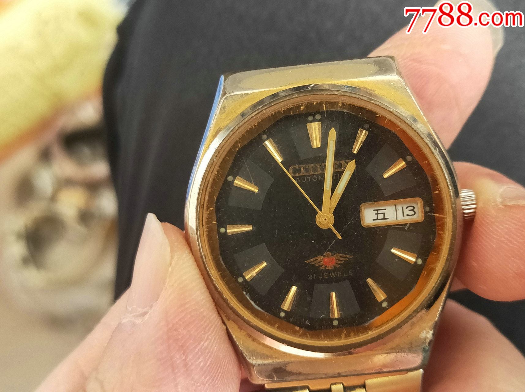 黑盘西铁城全自动双日历男机械表机芯8200a