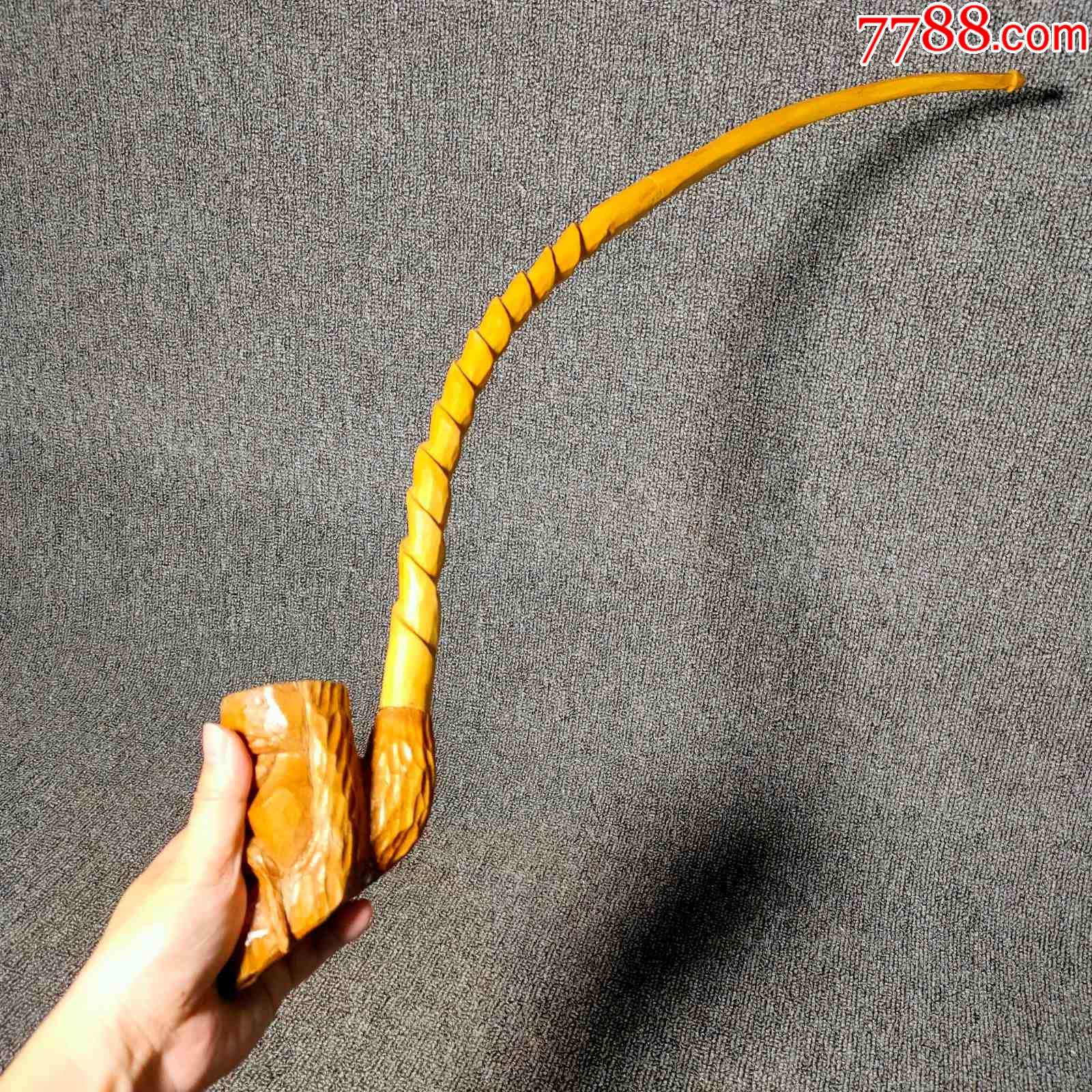 西洋古董长烟斗大型坚果木长烟管烟斗收藏摆件道具长66cm