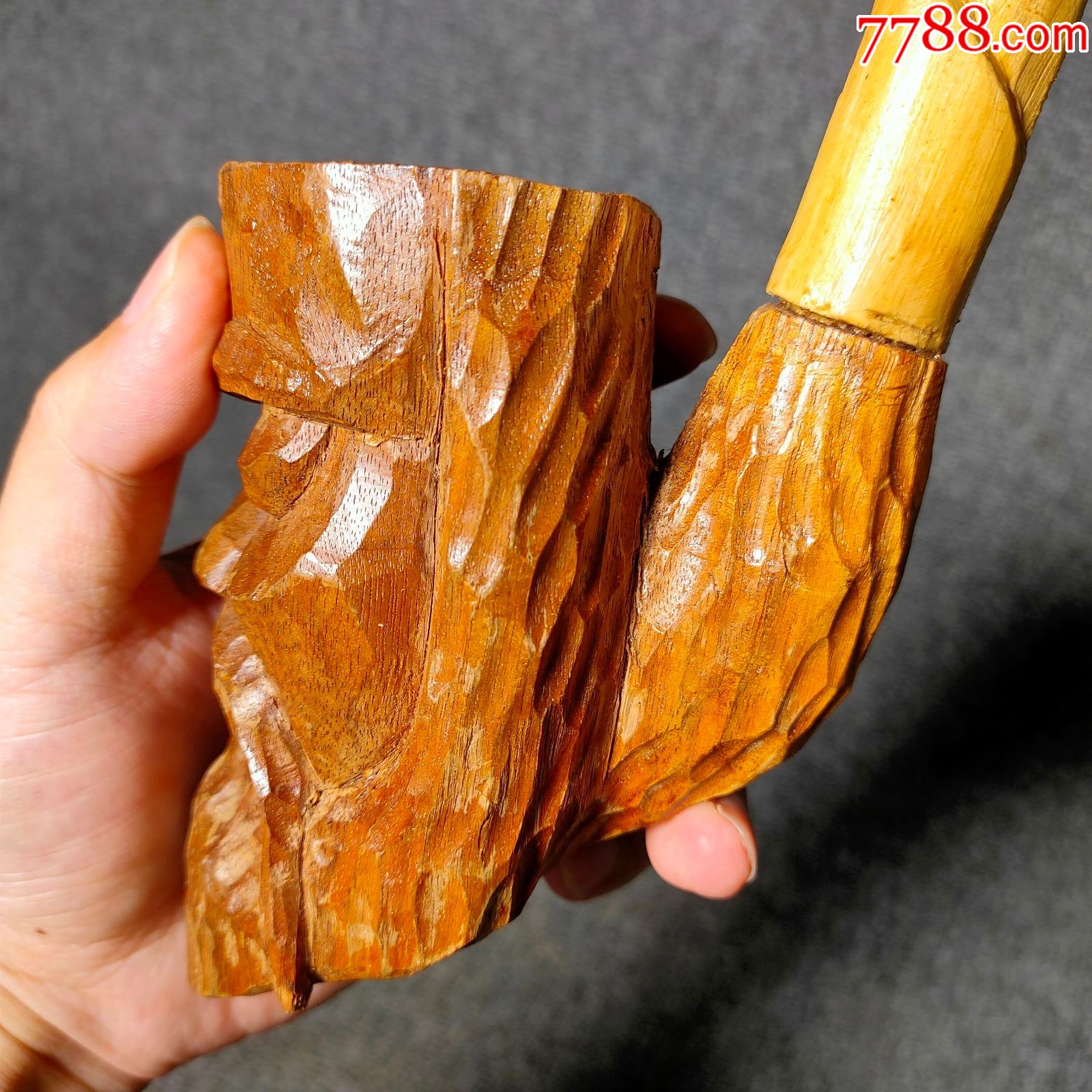 西洋古董长烟斗大型坚果木长烟管烟斗收藏摆件道具长66cm