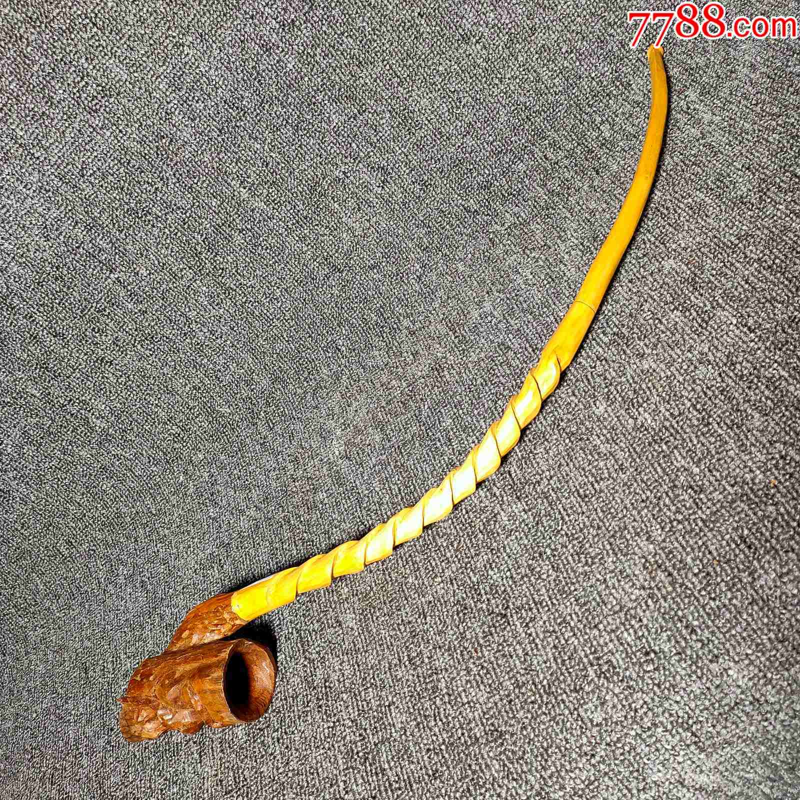 西洋古董长烟斗大型坚果木长烟管烟斗收藏摆件道具长66cm