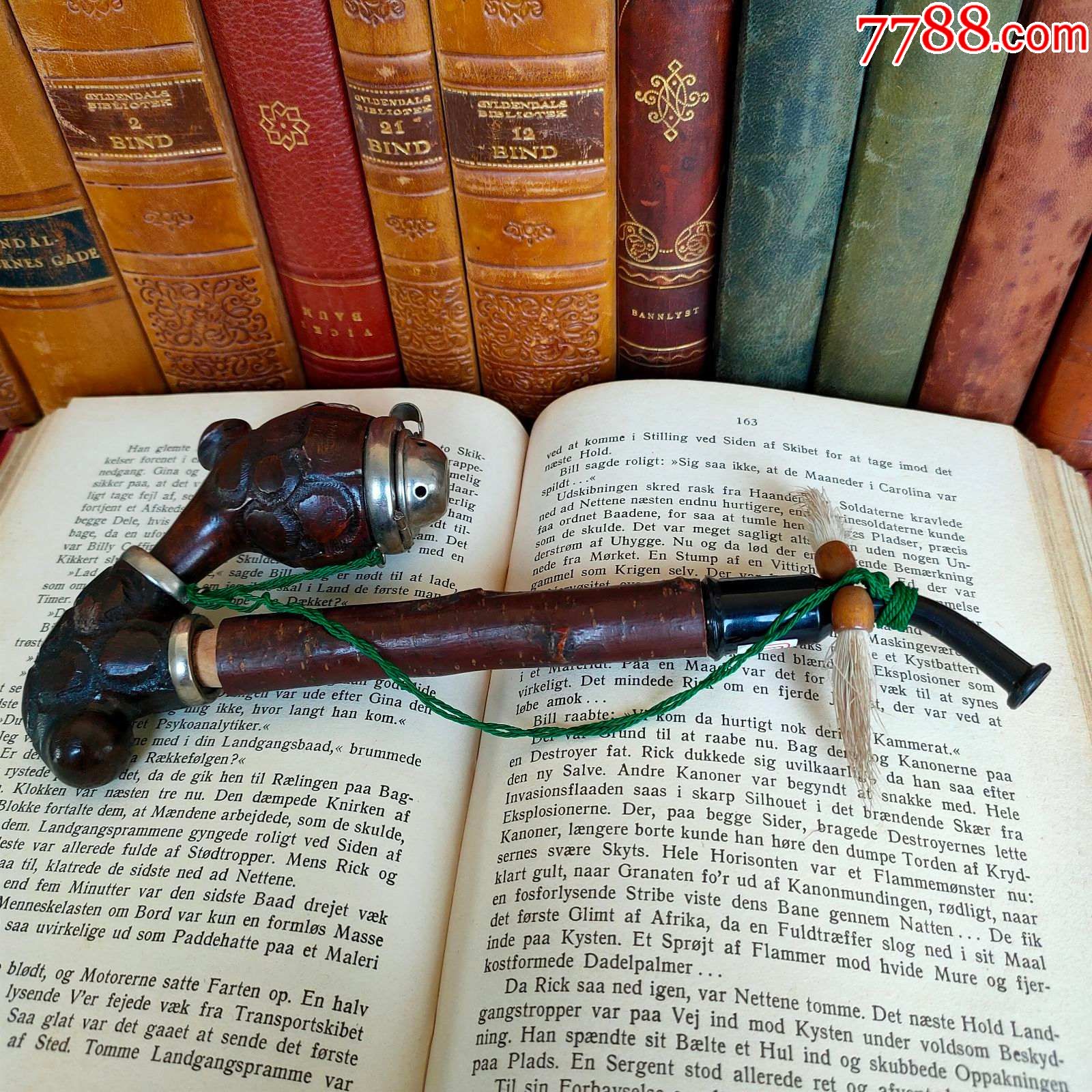 西洋古董蒂罗尔黑森林长茎镀银盖老式叼嘴烟斗樱桃木烟管