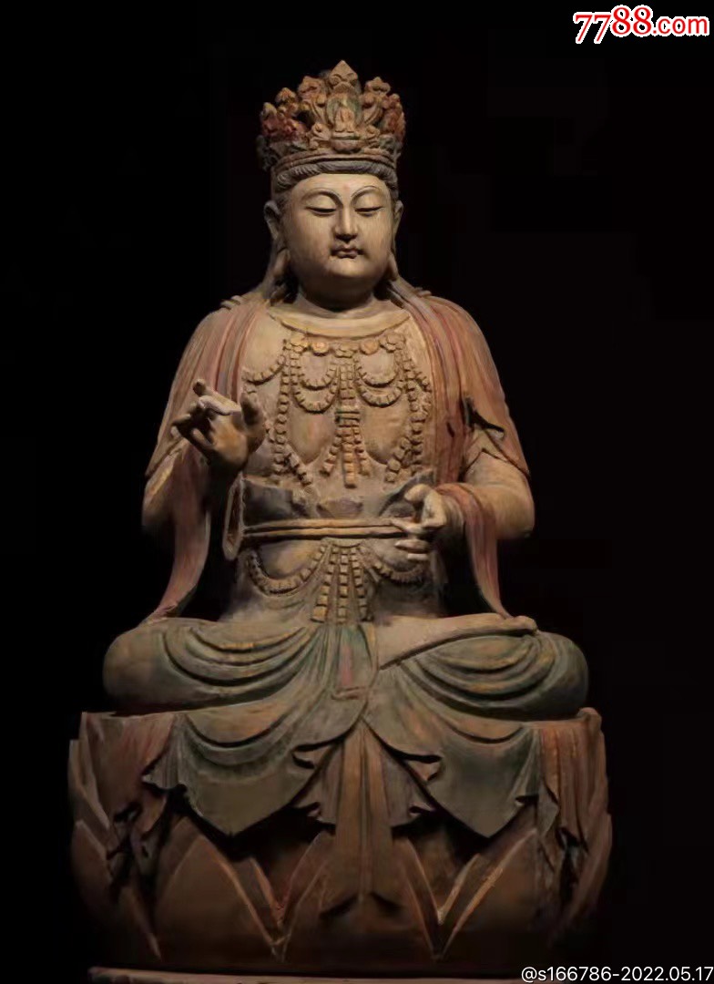 唐风格坐观音菩萨造像彩绘楠木尺寸高75cm