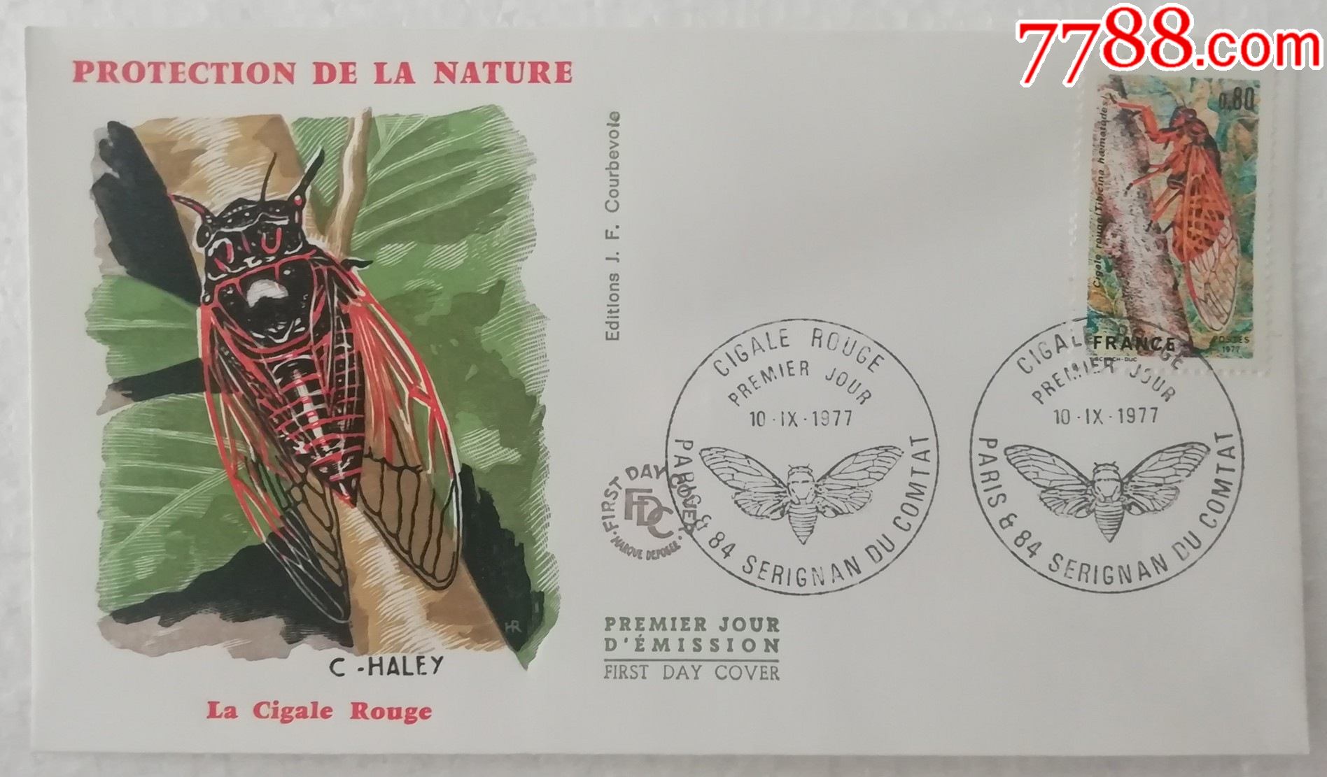 法国1977年邮票自然保护昆虫红蝉首日封