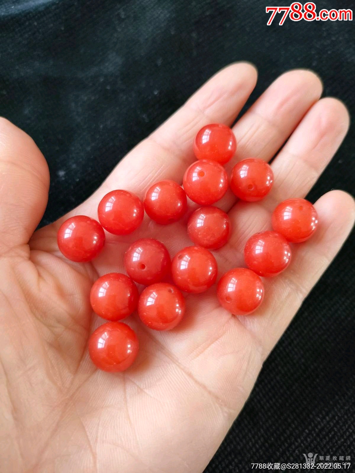 樱桃红玛瑙珠子15颗