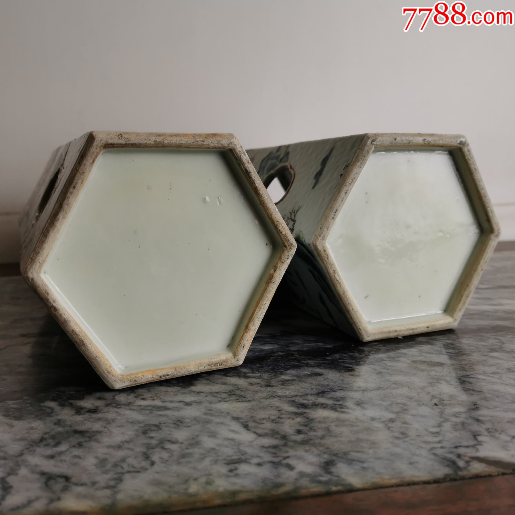 清代粉彩八仙十二花神镂空六方帽筒一对-价格:18000元-se87145686