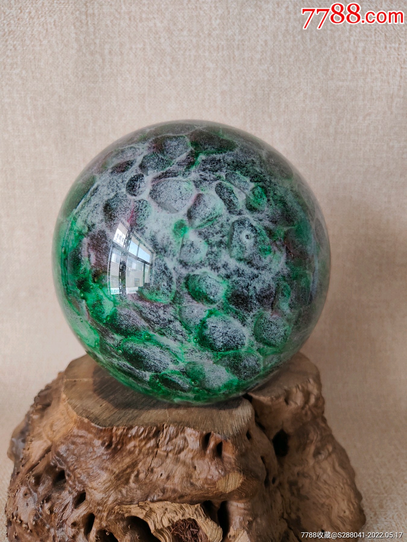 七八十年代博山手工琉璃冰花球摆件