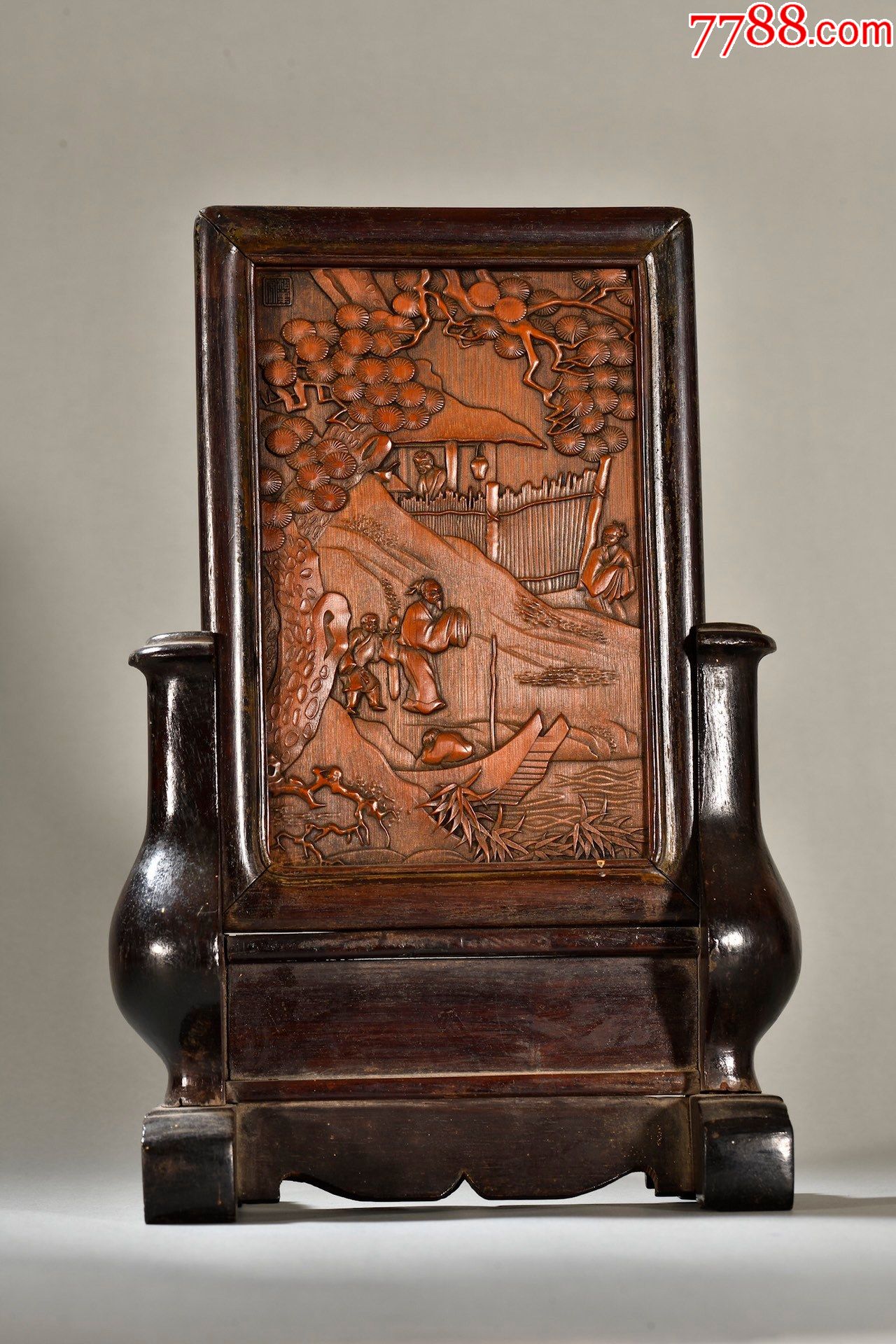 酸枝镶竹人物故事插屏