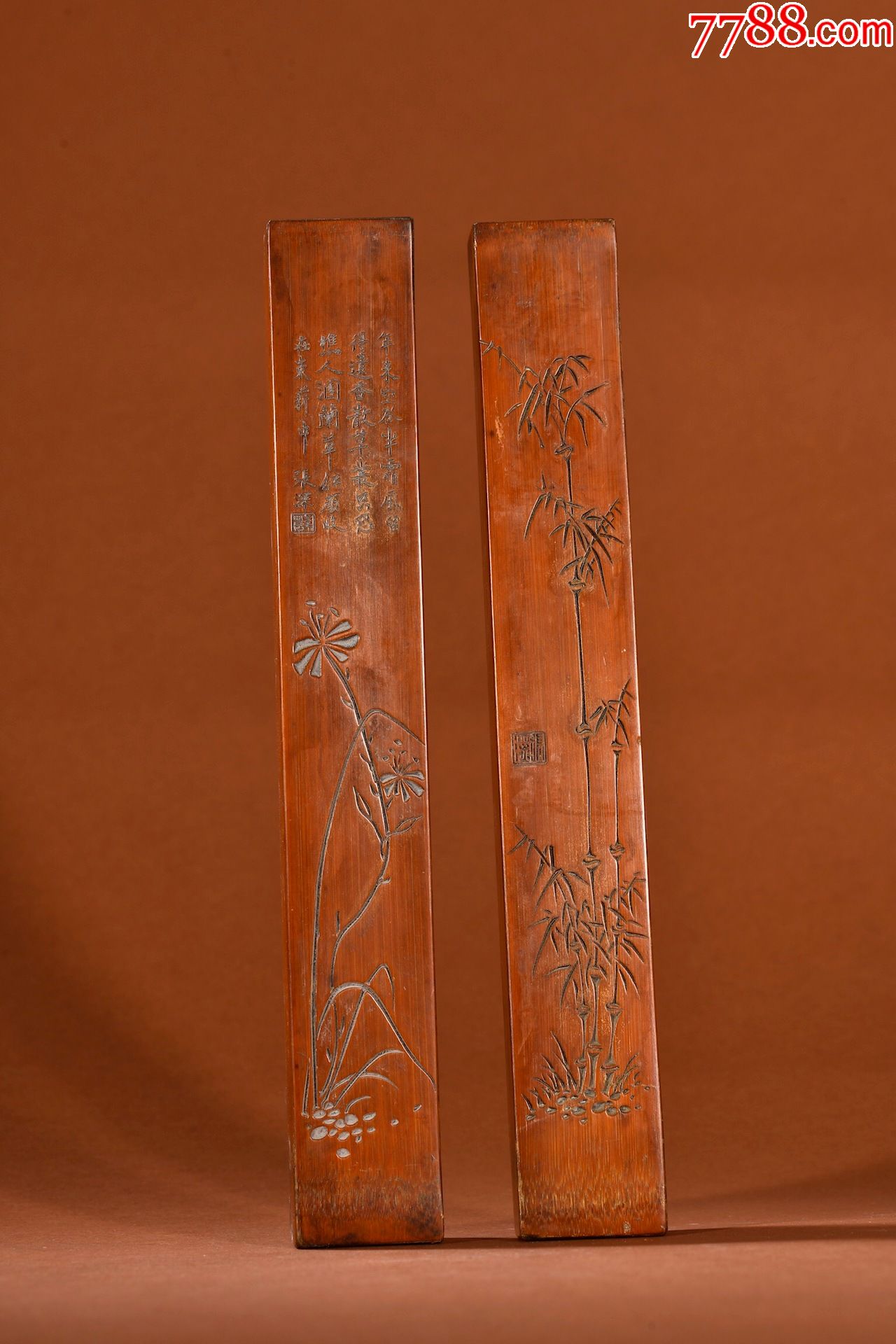 竹雕祝福镇纸一对