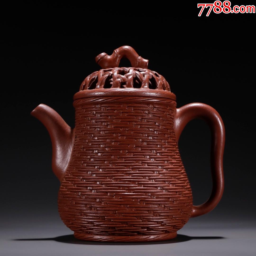 ·紫砂雕竹编纹竹钮茶壶_紫砂壶_品种图片_收藏价格_7788核雕收藏