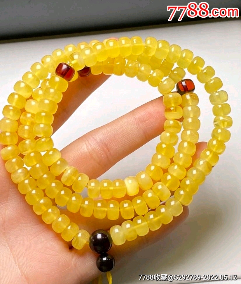 天然蜜蜡精品俄料鸡油黄老型珠108佛珠多圈手链项链一条珠子干净漂亮