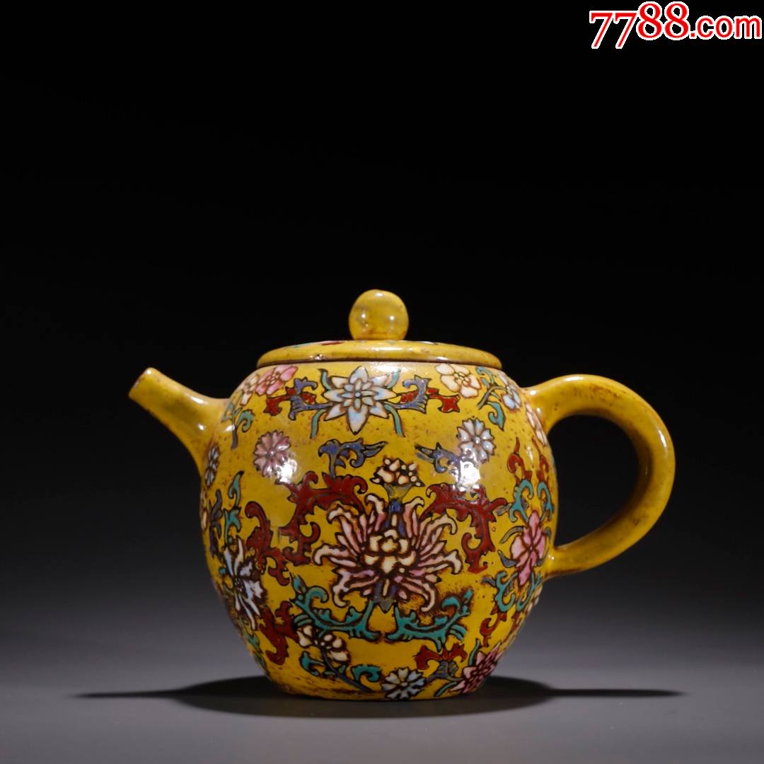 紫砂珐琅彩花开富贵茶壶