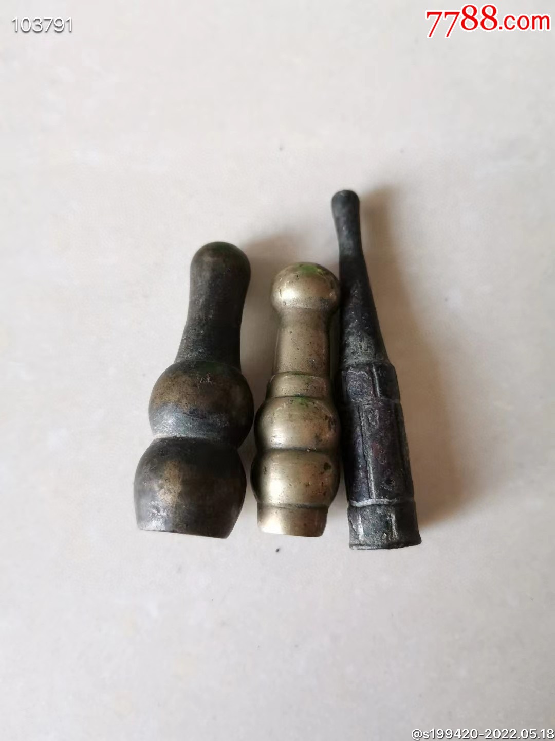 清代铜烟嘴3个2个葫芦形造型好如图包老