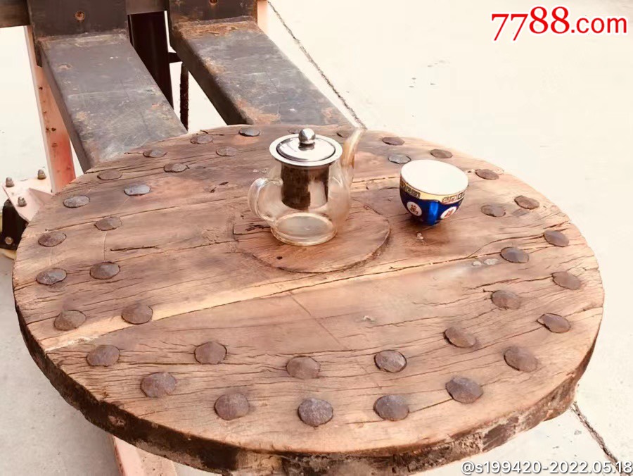 百年风化老枣木茶台直径63风化纹理清晰古香古色韵味十足
