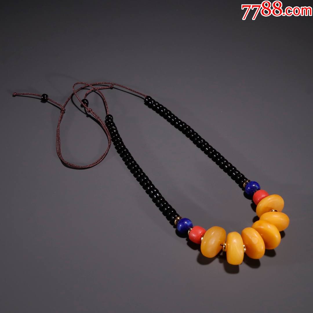 鸡油黄蜜蜡片珠挂件