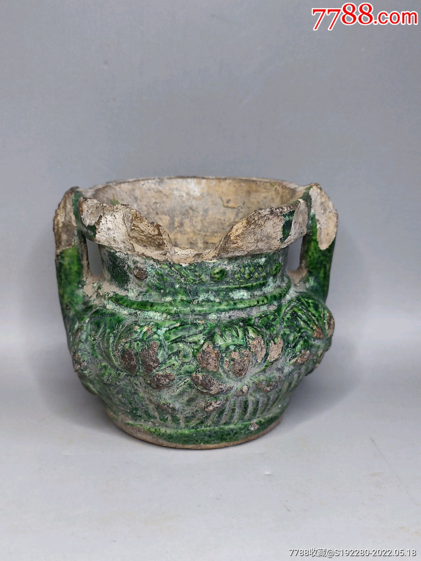 明代珐华琉璃香炉虽残仍荣做工漂亮手工刻花小乳钉直径85cm高73