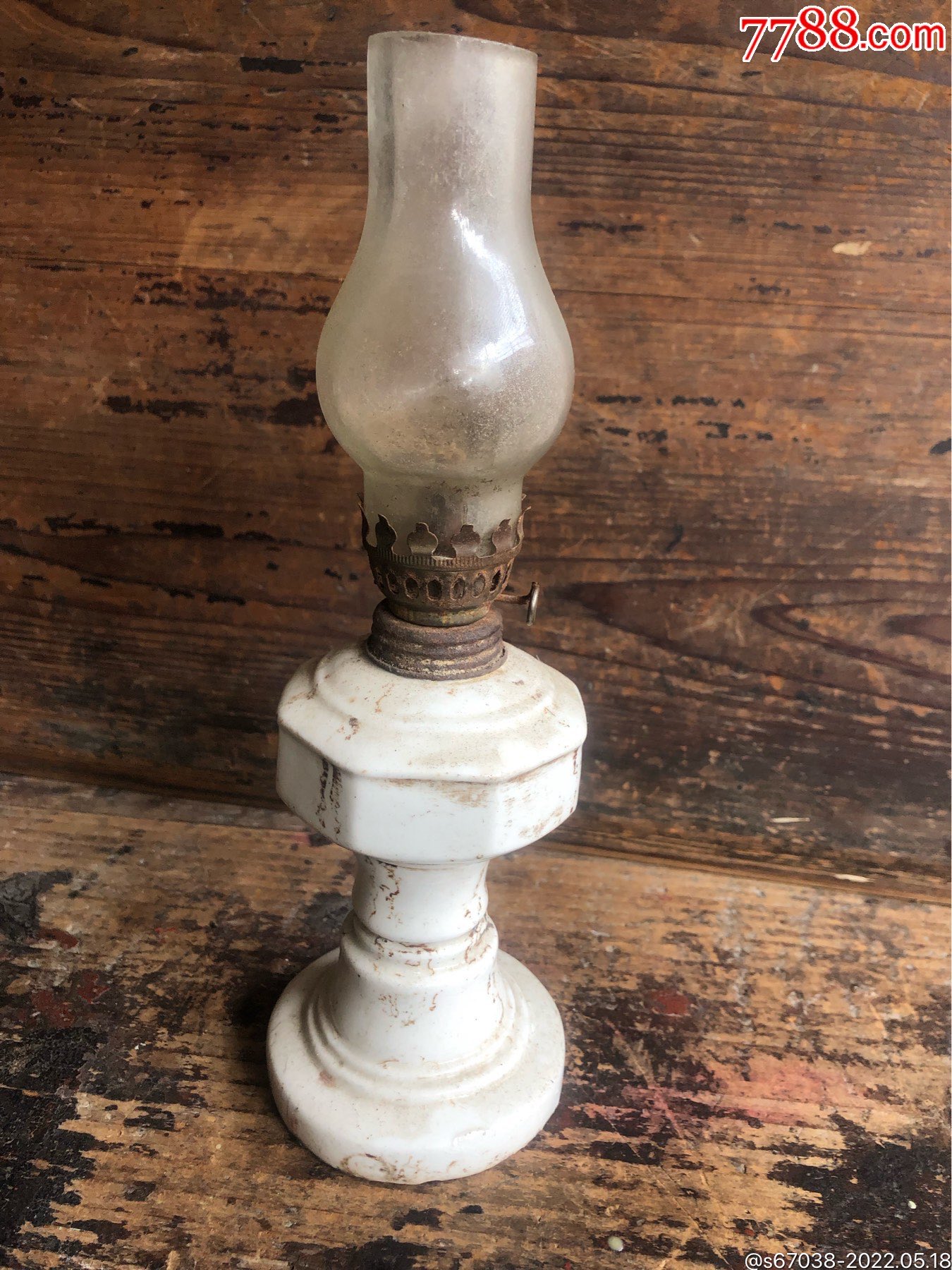 德化窑煤油灯老灯具陶瓷底座完整一套