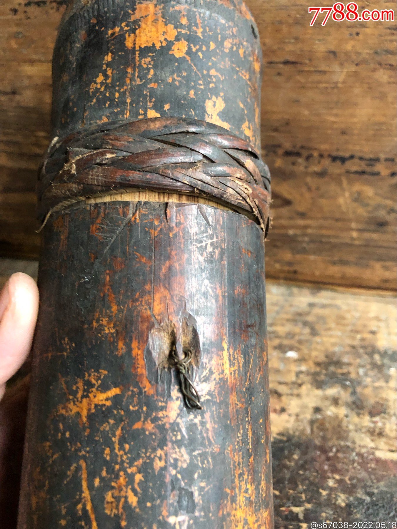 竹筒竹质竹制竹器水壶竹节罐竹罐盖有一裂其他完好有编织带更有味道