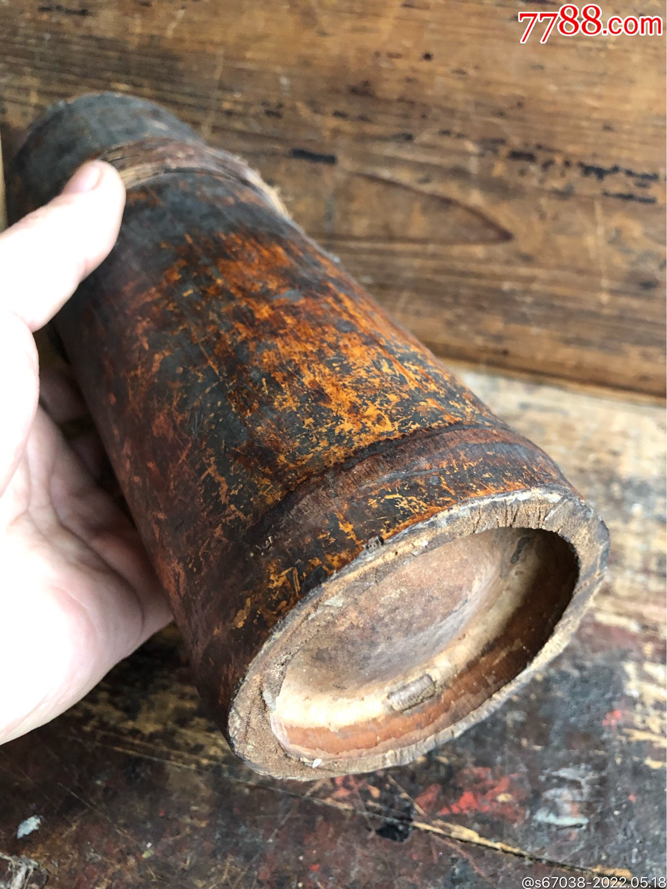 竹筒竹质竹制竹器水壶竹节罐竹罐盖有一裂其他完好有编织带更有味道