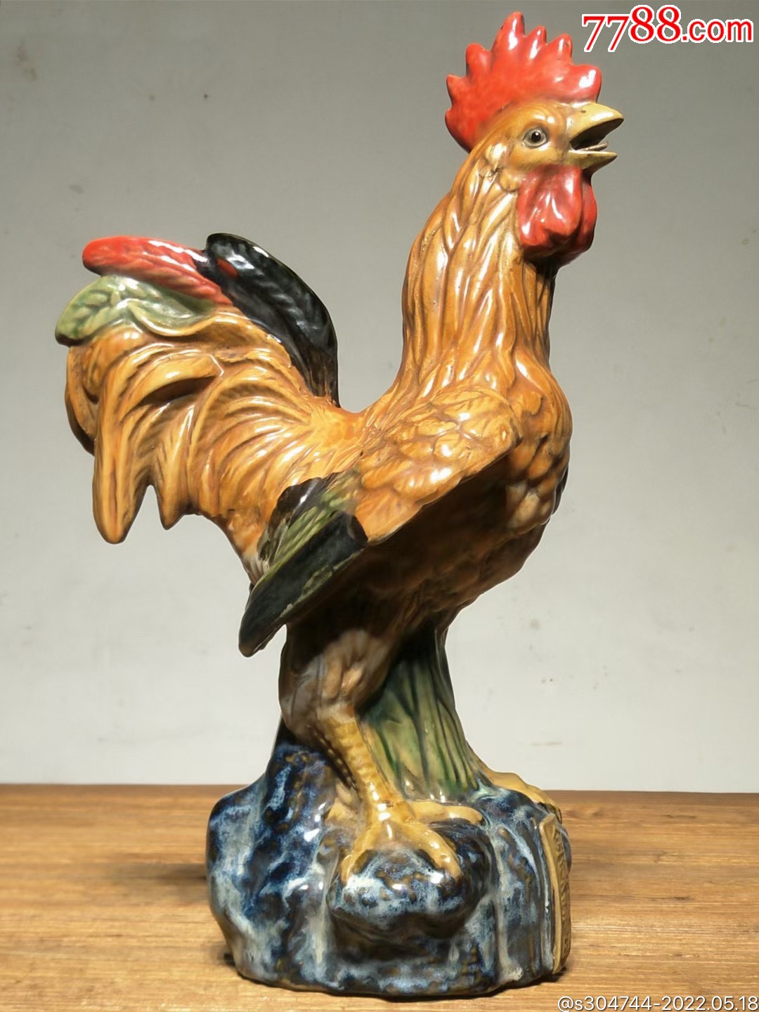 民国时期紫砂挂釉金鸡报晓金鸡摆件色彩鲜艳形态逼真寓意美好摆设佳品