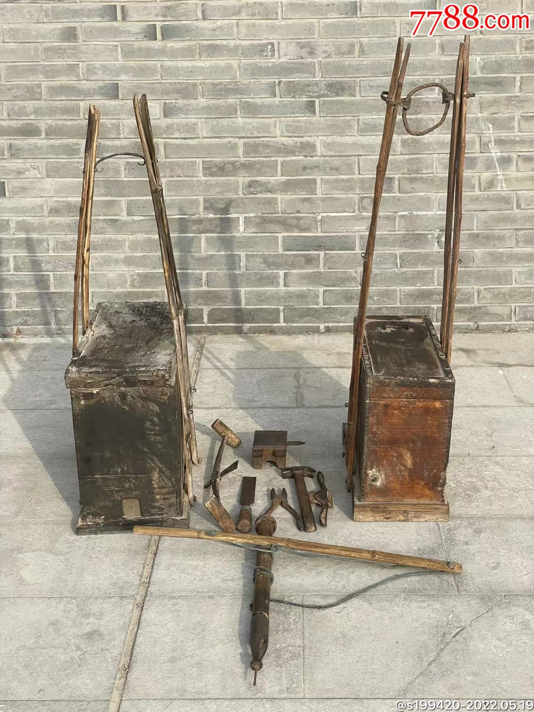 民俗精品锔盆锔碗挑子一套保存完整影视道具展馆收藏摆设