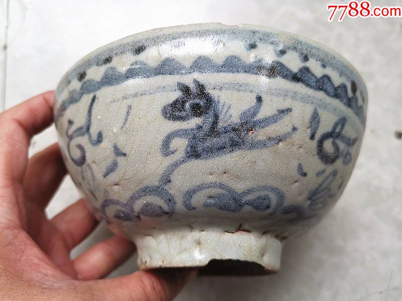 明代"天马行空"4马图青花碗(精美,少)_价格780元_第1张_7788商城