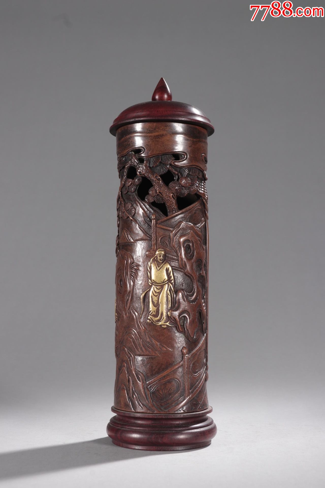 铜鎏金人物故事纹香筒