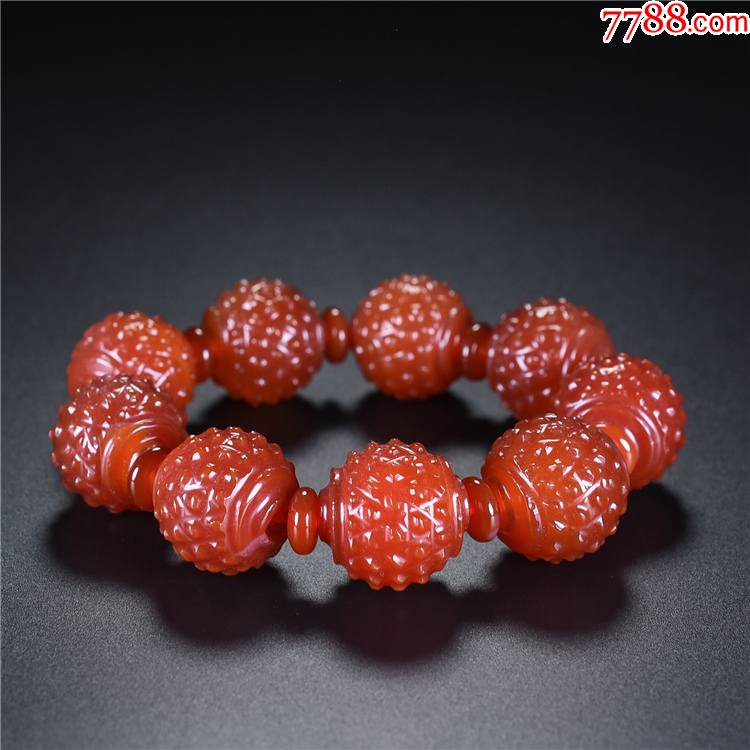 旧藏老玛瑙浦纹圆珠手串