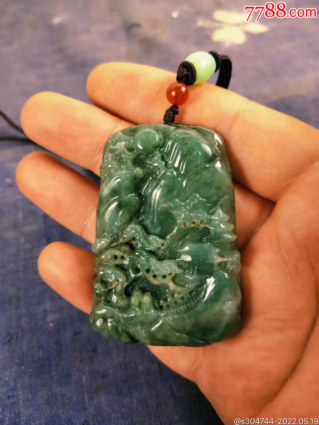 天然a货老坑老料翡翠人物山水挂件雕工精美翠色纯正黄翡水种十足自然