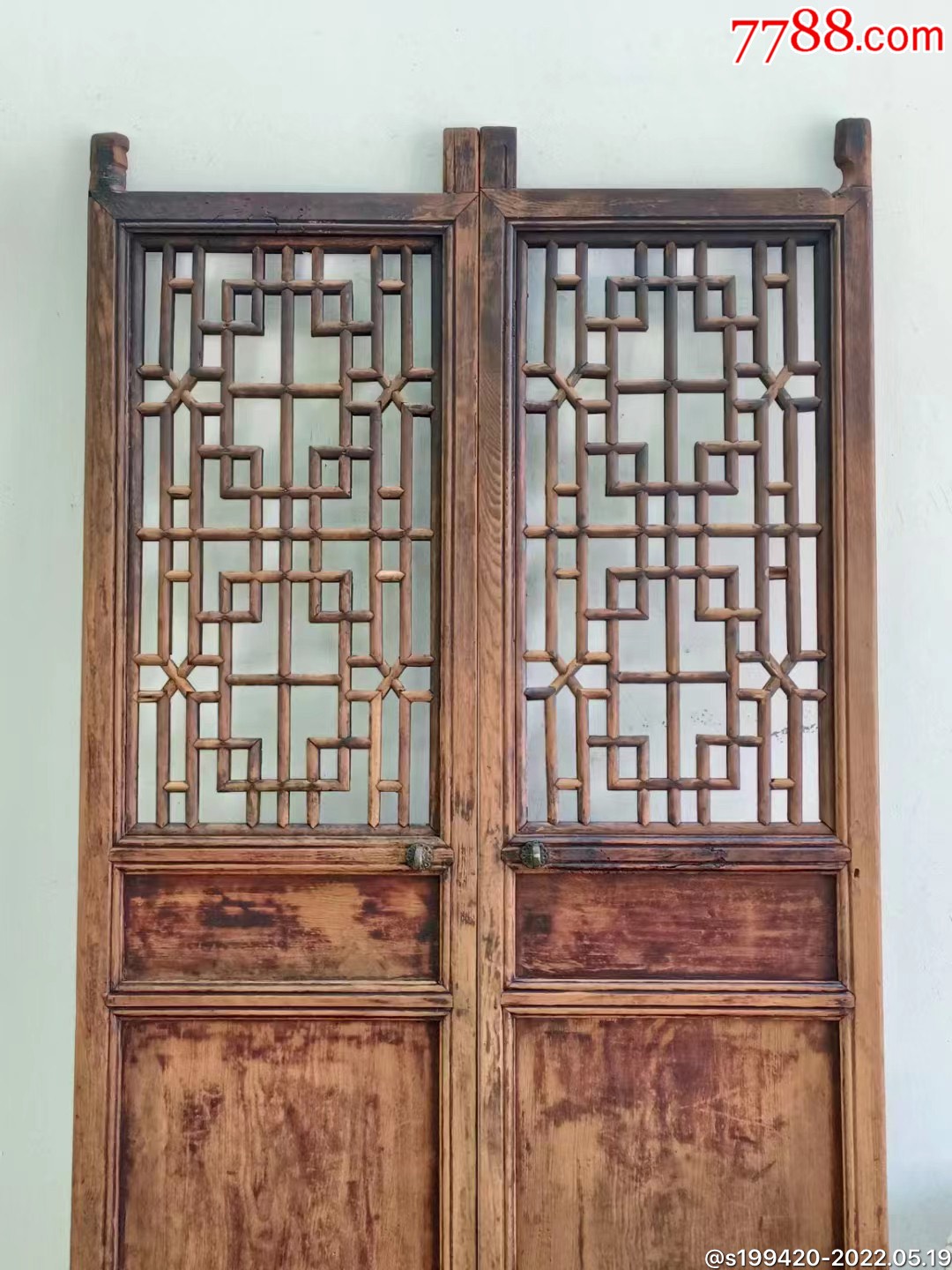 清代隔扇门一对品相皮克一流全品结实正常使用单片宽48高182