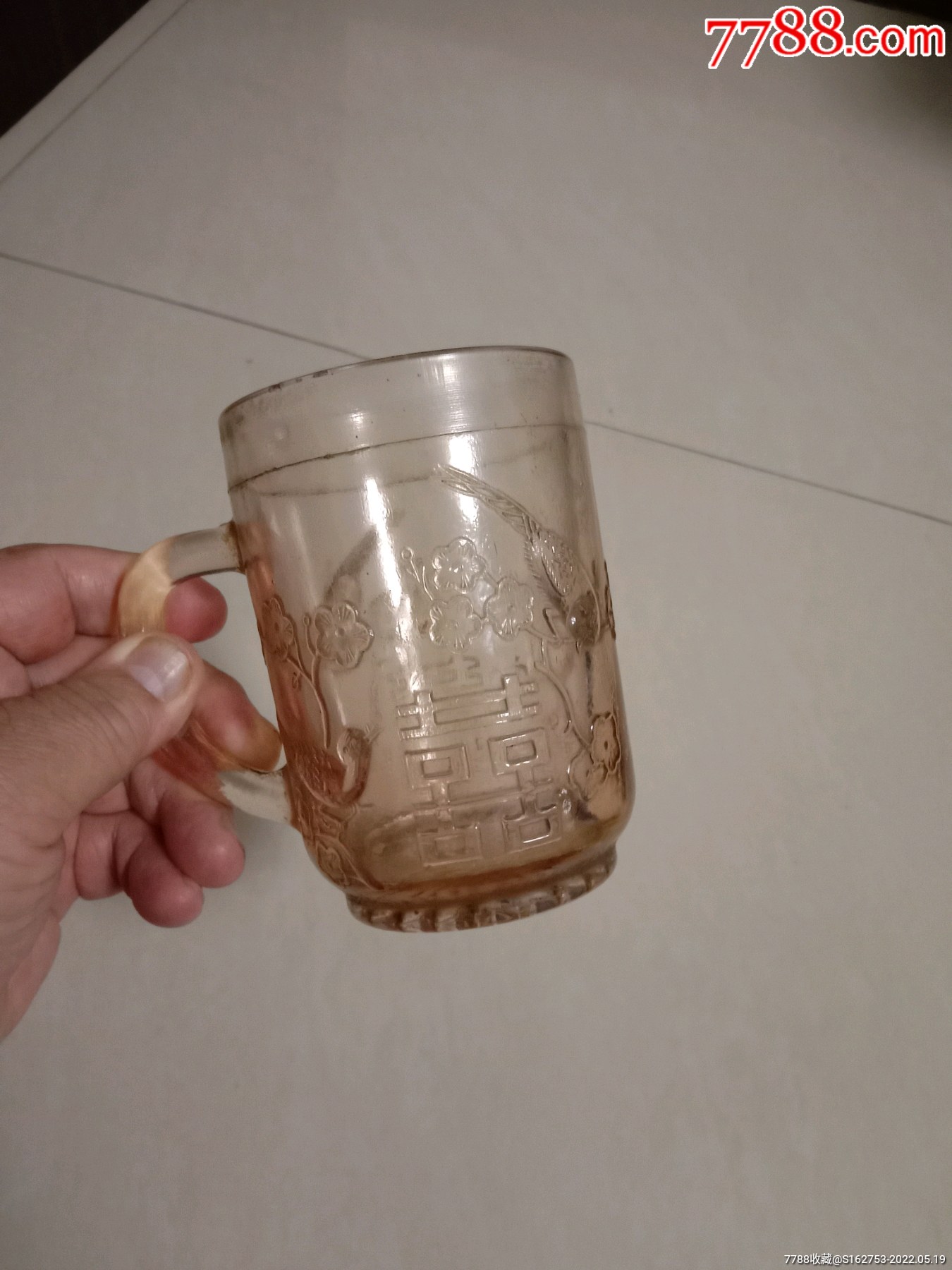 八十年代喜鹊登梅玻璃杯壹个