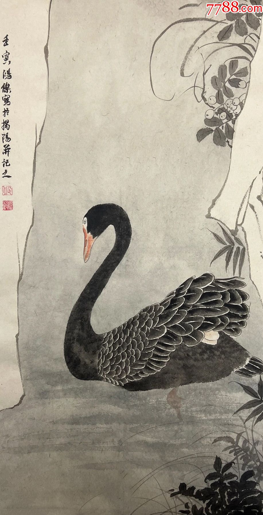 保真邱鸿杰梅州美协会员广东国画高研班结业水墨写意花鸟画2黑天鹅