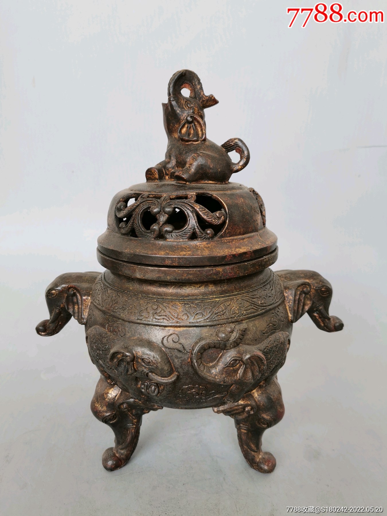 40099象耳铜香炉9品￥22099清代老铜香炉古玩收藏古董老物件9品