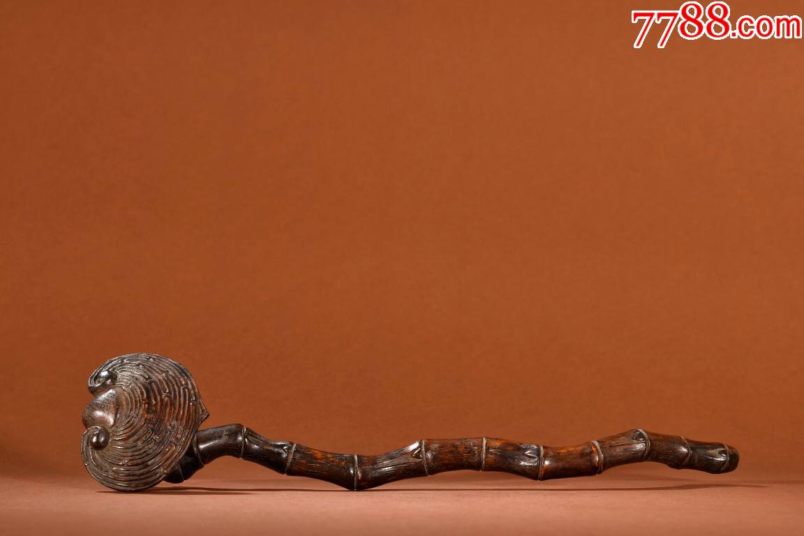 老竹雕灵芝如意形摆件