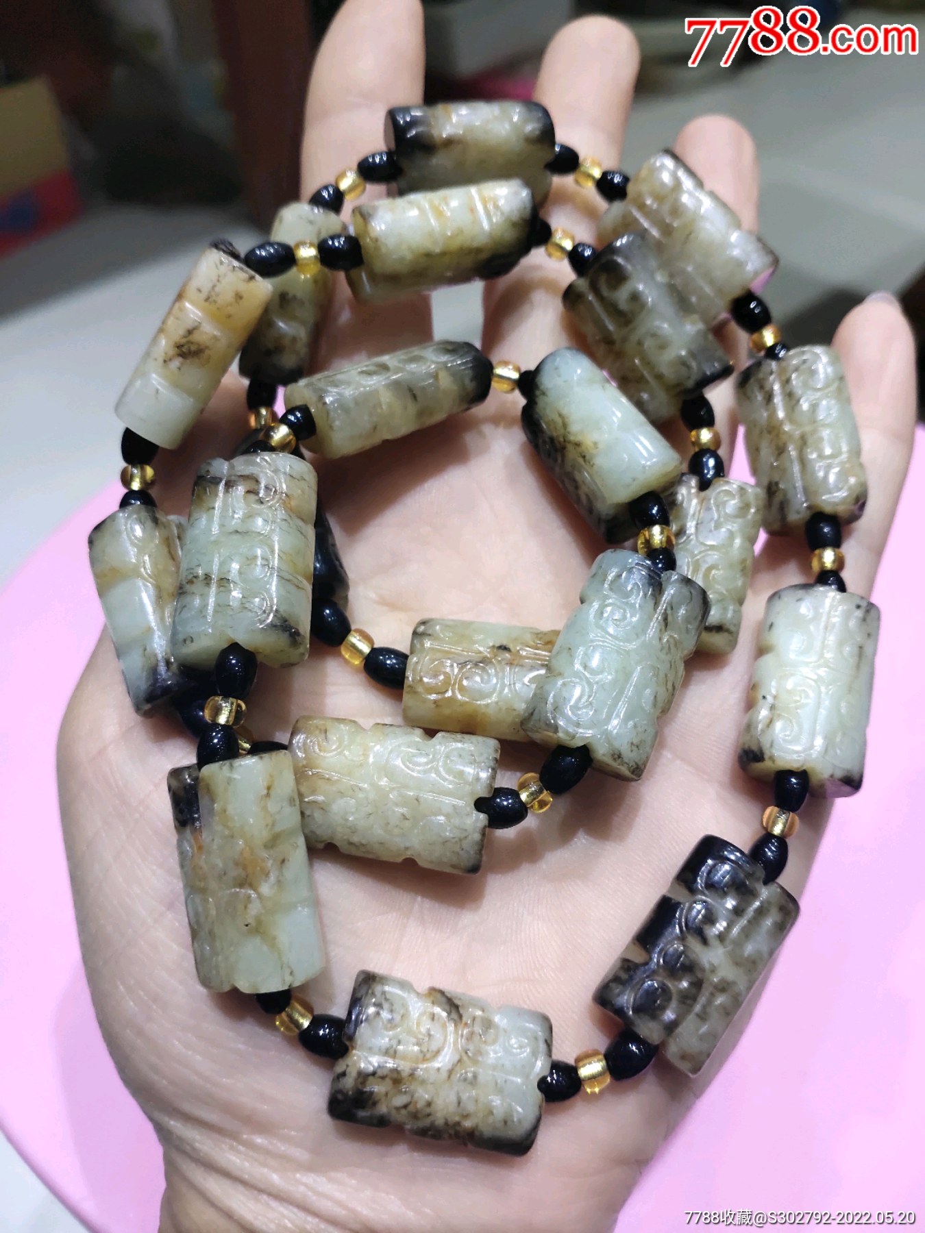 古玉和田玉古珠奇缘云纹项链