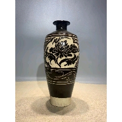 宋代磁州窑黑釉四系弦纹瓶
