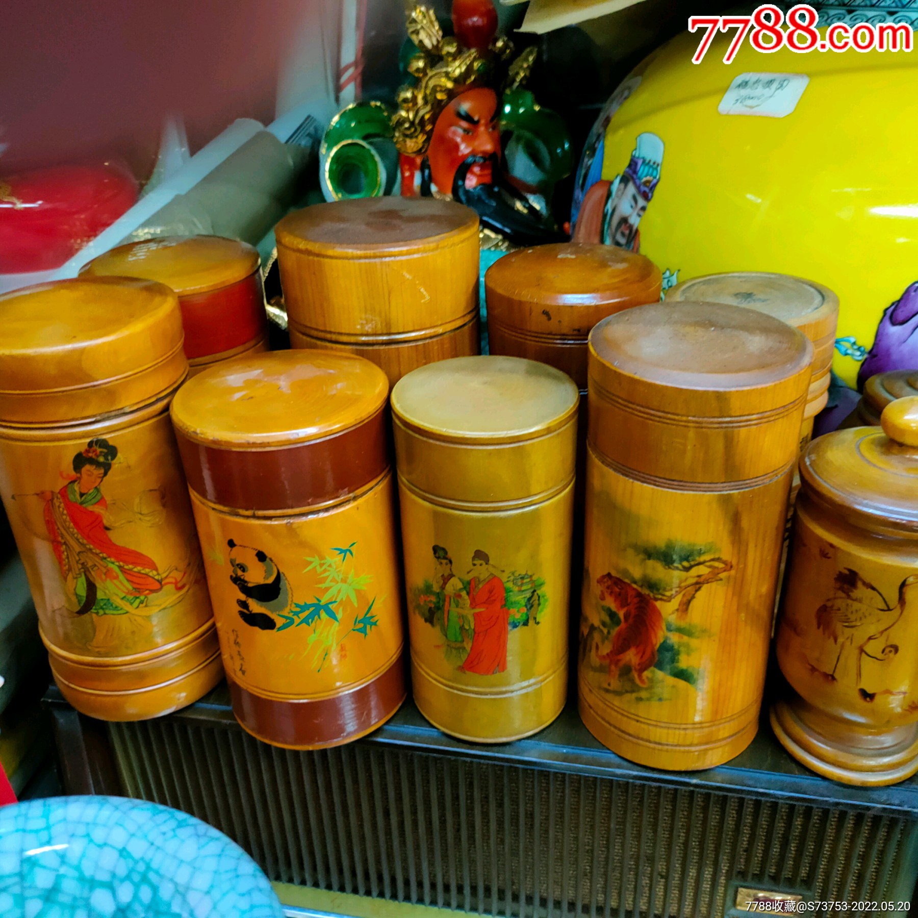 带图案老木茶叶筒10个通走