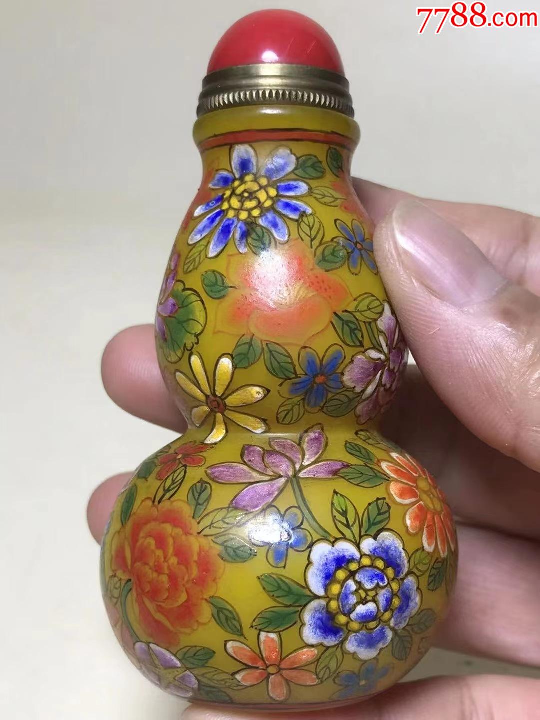 老料器绘画花卉纹葫芦形鼻烟壶