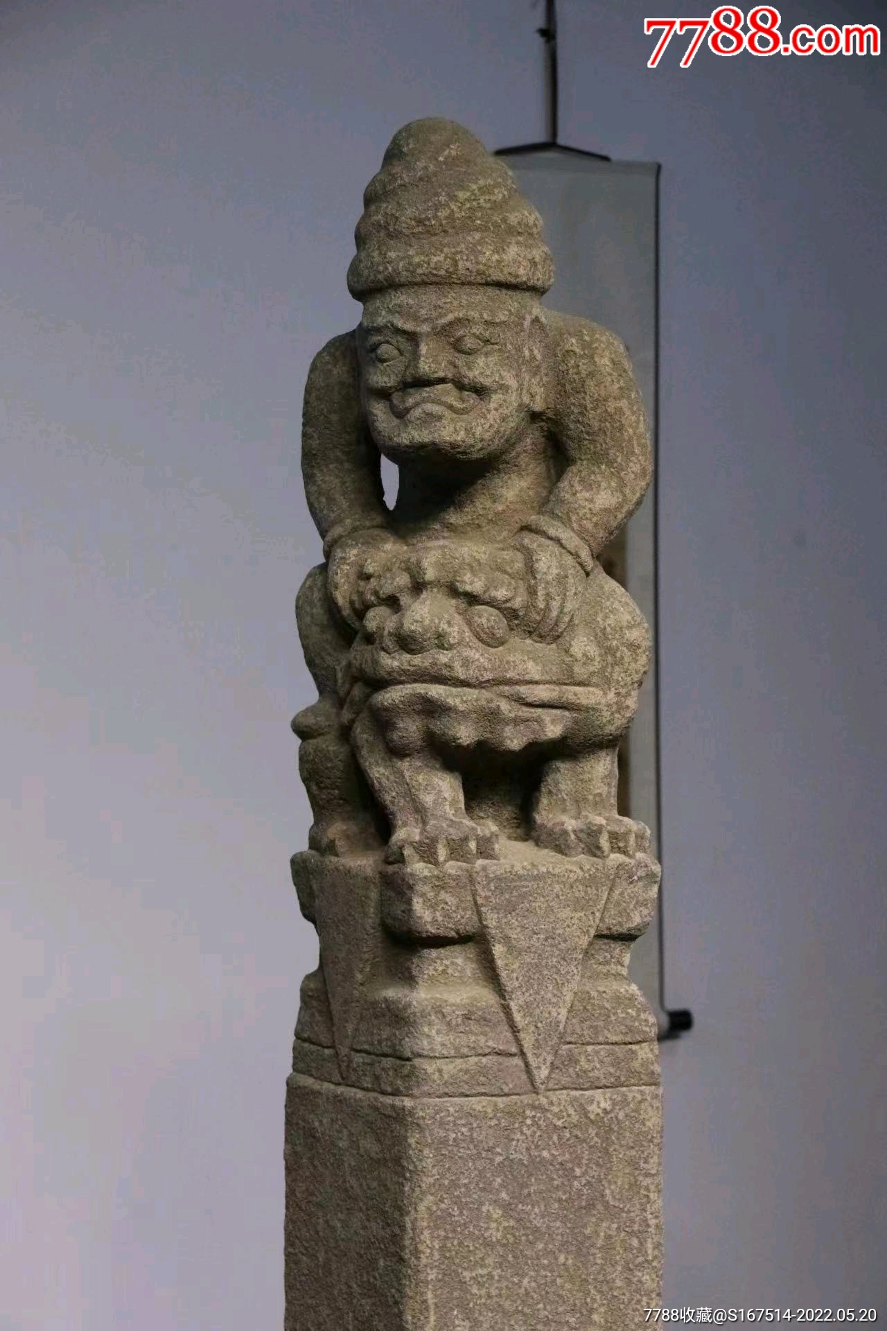 胡人骑狮拴马桩细沙石尺寸高16米2222见方桩顶胡人骑狮