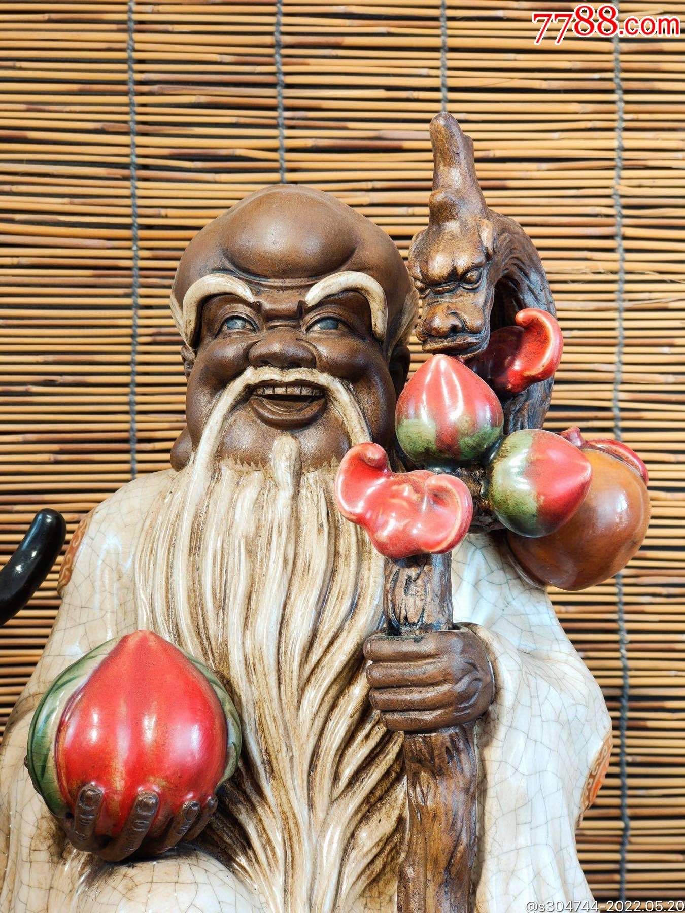 紫砂挂釉寿星坐鹿摆件寓意福寿绵长富贵长寿福禄双全品相完美型态逼真