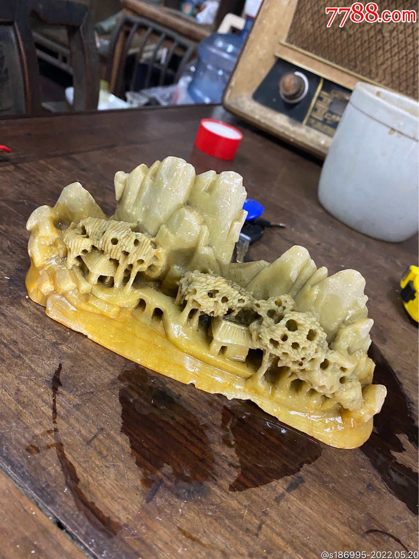 青田石摆件镂空摆件长21公分品相如图